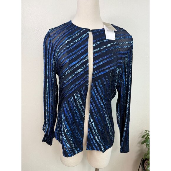 Chicos Travelers Womens Navy Ombre Auden Strip Jacket Size 1/Medium Sheer - Picture 1 of 11
